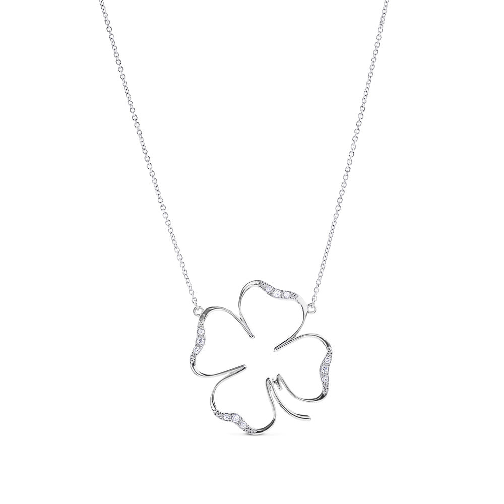 Colgante cLOVEr  de oro blanco con diamantes tamaño mediano