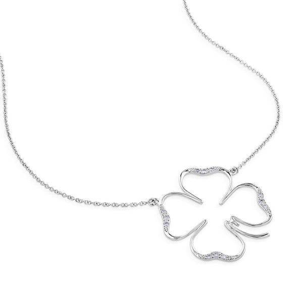 Colgante cLOVEr  de oro blanco con diamantes tamaño mediano