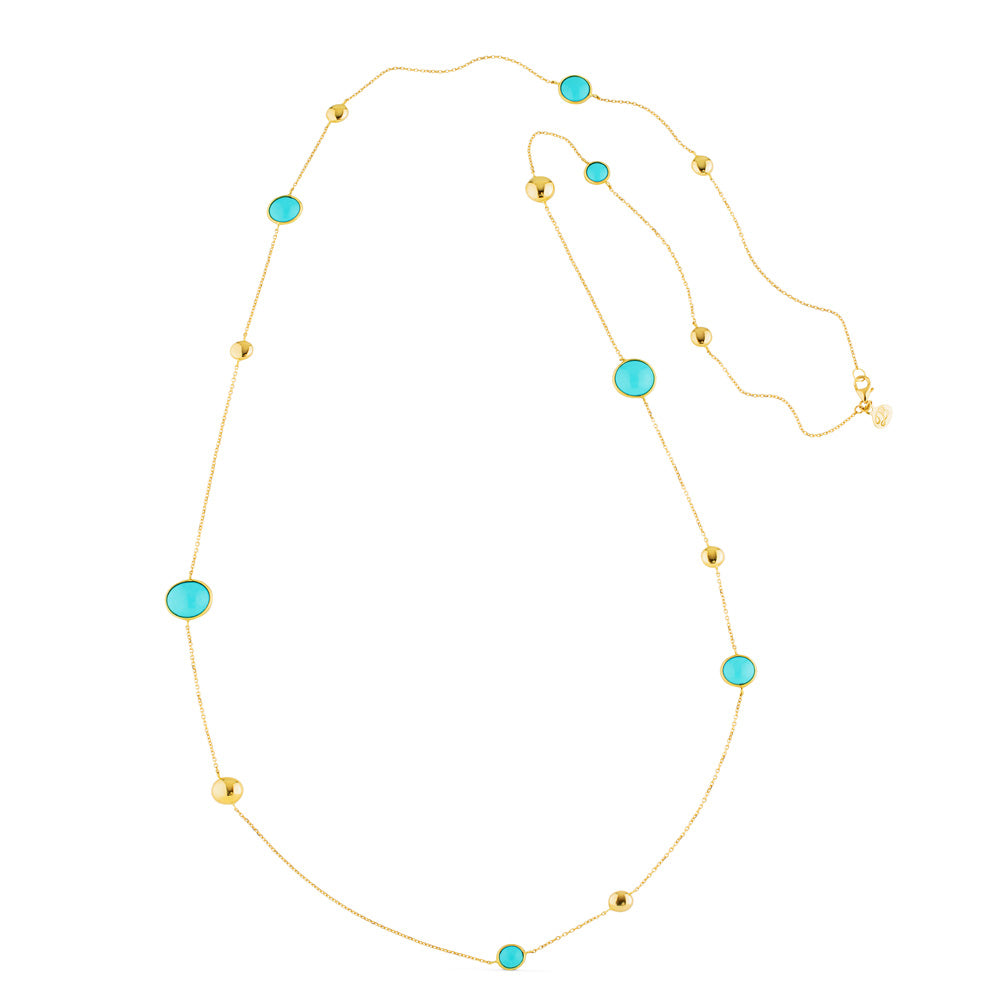 Collar de oro amarillo con turquesas (90 cm)