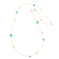 Collar de oro amarillo con turquesas (90 cm)