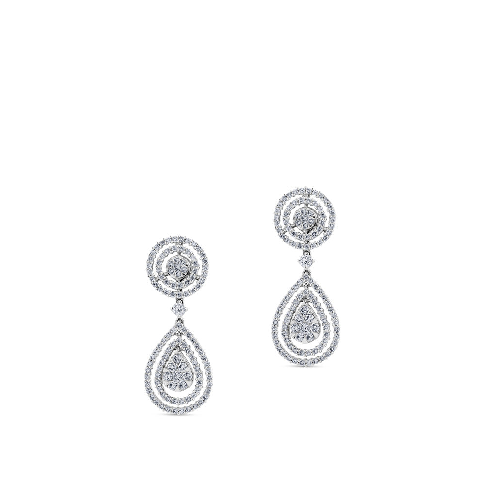Pendientes largos de oro blanco desmontables con gotas superpuestas de diamantes