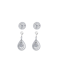 Pendientes largos de oro blanco desmontables con gotas superpuestas de diamantes