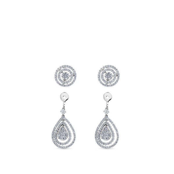 Pendientes largos de oro blanco desmontables con gotas superpuestas de diamantes