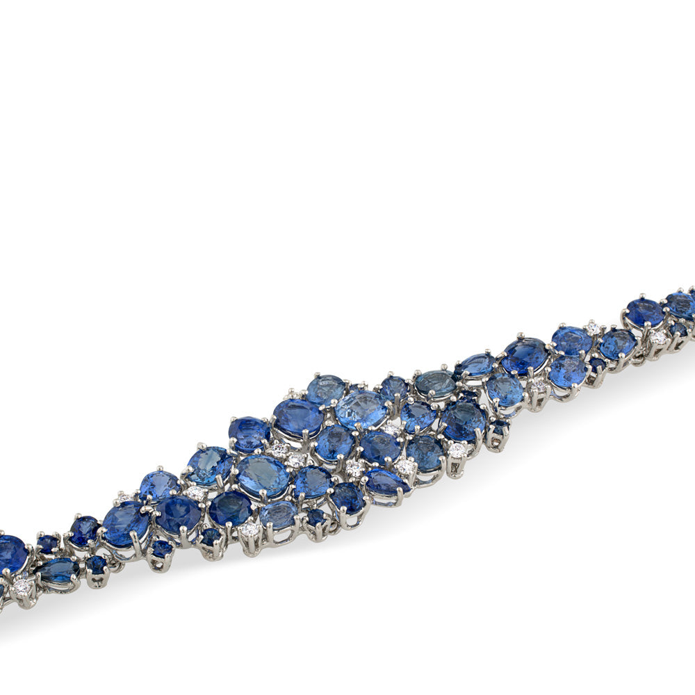 Pulsera de oro blanco con diamantes y zafiros