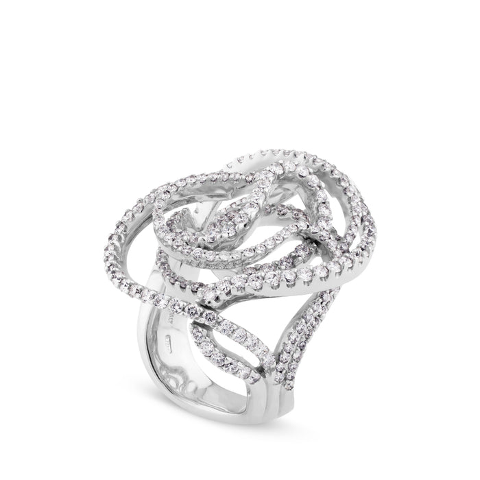 Sortija de oro blanco con curvas en pavé diamantes