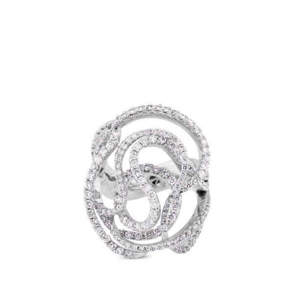 Sortija de oro blanco con curvas en pavé diamantes