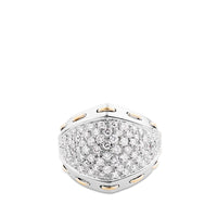 Sortija de oro blanco con pavé de  diamantes y pespuntes de oro rosa