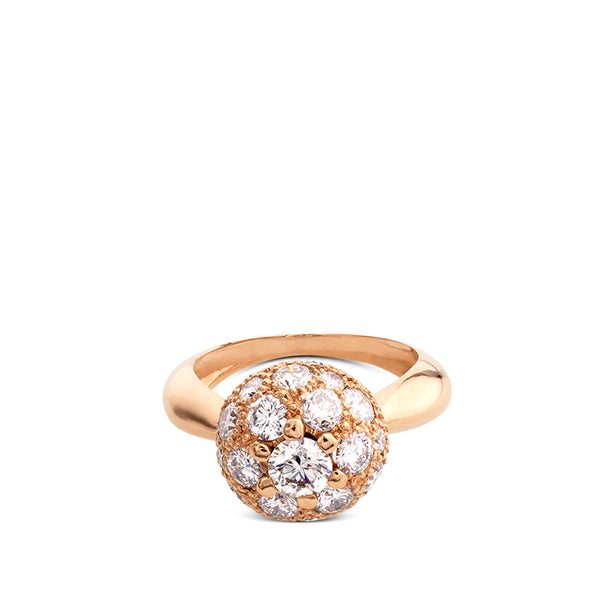 Sortija de oro rosa con bola grande de diamantes