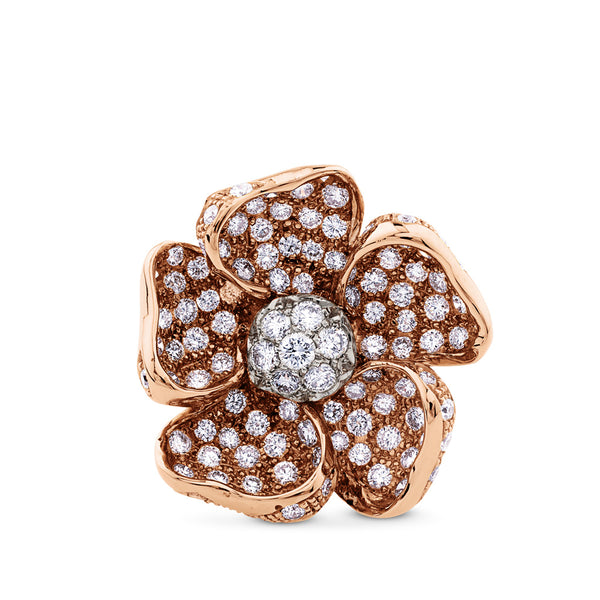 Sortija de oro rosa con flor full pavé de diamantes