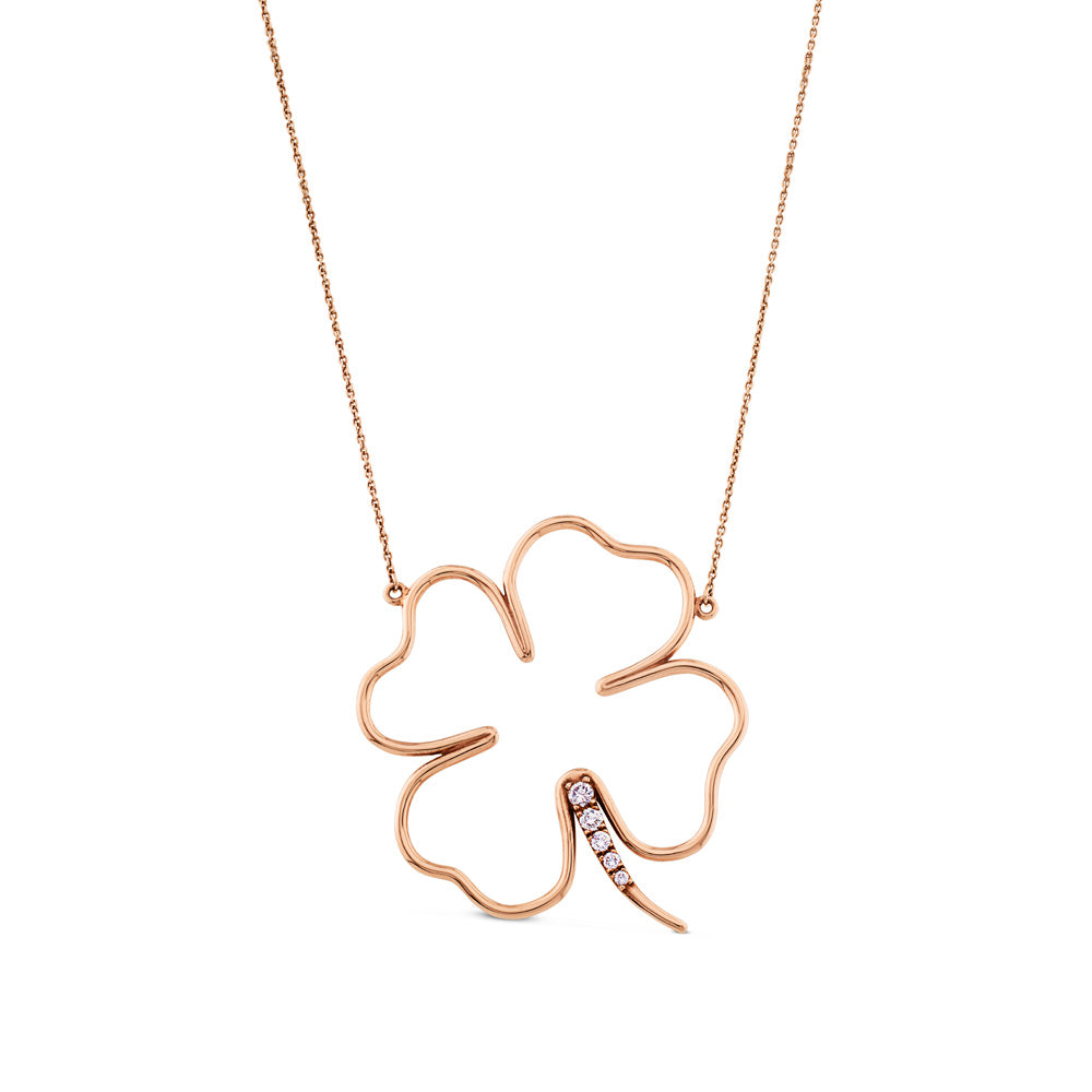 Colgante cLOVEr de oro rosa con diamantes 50 mm