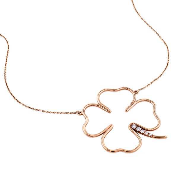 Colgante cLOVEr de oro rosa con diamantes 50 mm
