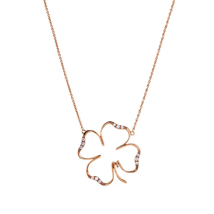 Colgante cLOVEr de oro rosa con diamantes tamaño mediano