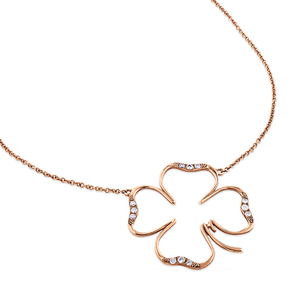Colgante cLOVEr de oro rosa con diamantes tamaño mediano