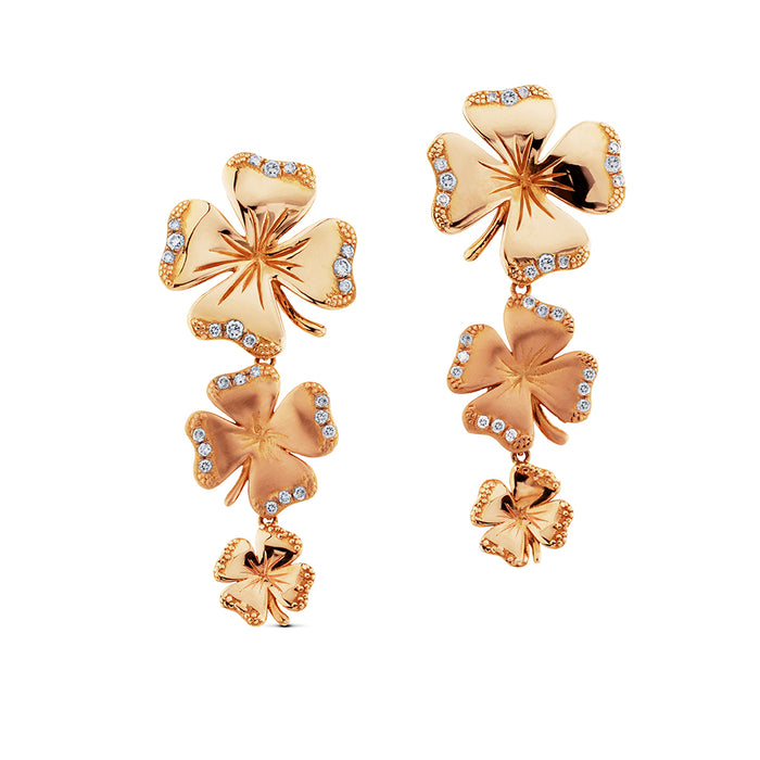 Pendientes cLOVER 43 de oro rosa con tres tréboles de cuatro hojas