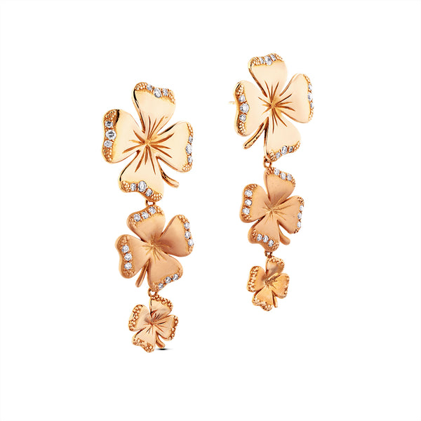 Pendientes cLOVEr largos de oro rosa con diamantes