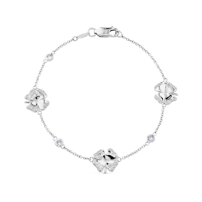 Pulsera articulada "Clover" de oro blanco con diamantes