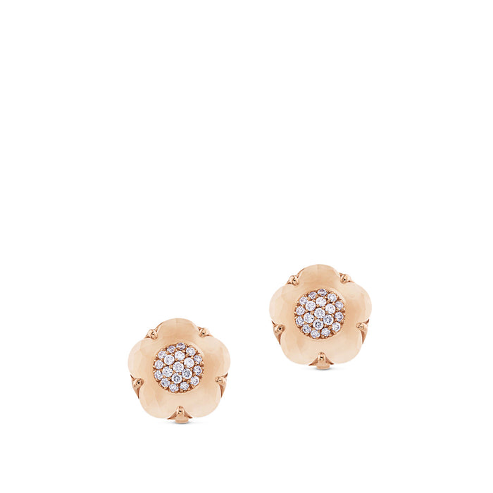 Pendientes de oro rosa "Bon Ton" con cuarzo blanco y diamantes
