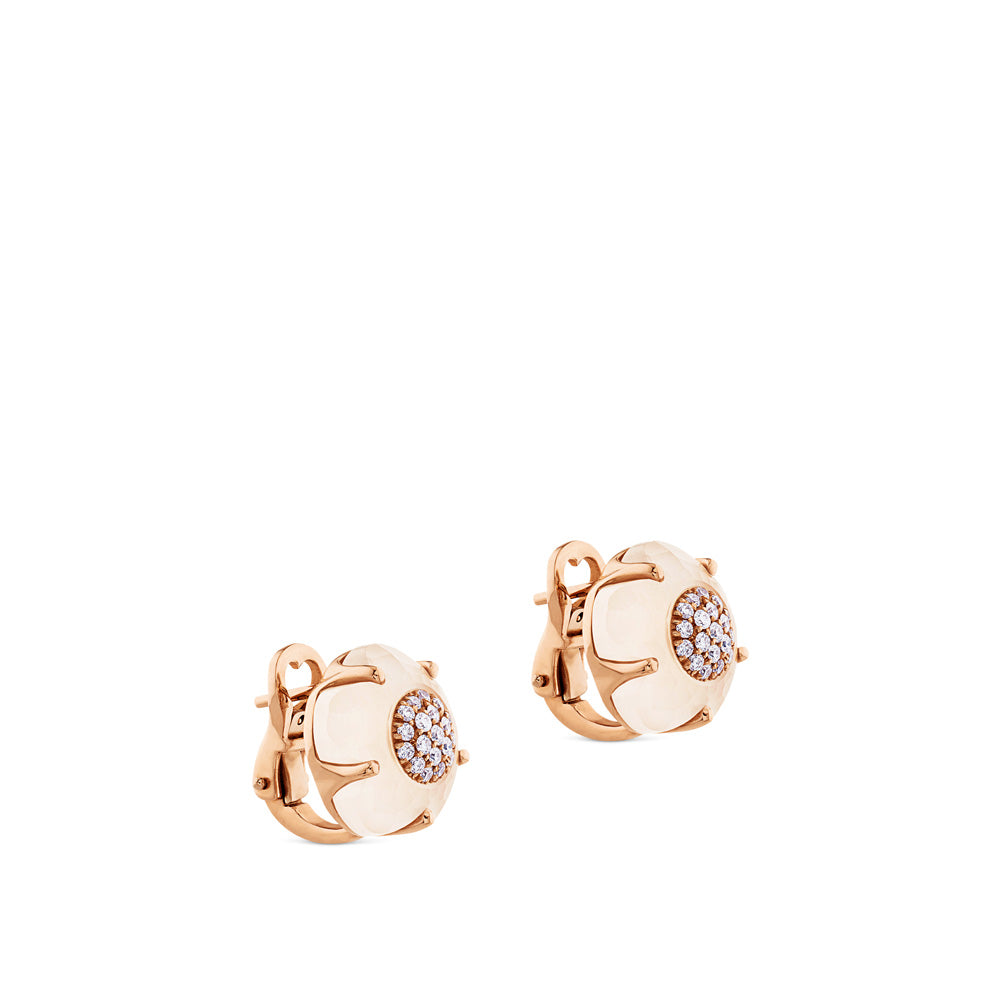 Pendientes de oro rosa "Bon Ton" con cuarzo blanco y diamantes