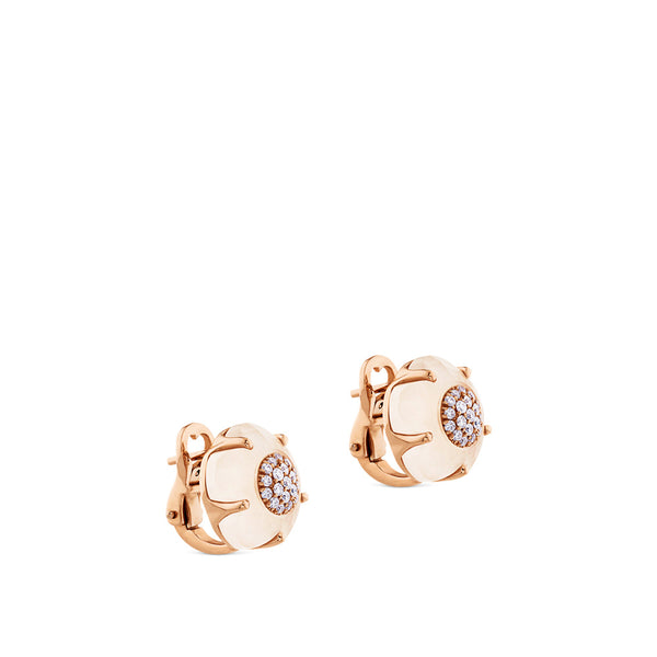 Pendientes de oro rosa "Bon Ton" con cuarzo blanco y diamantes