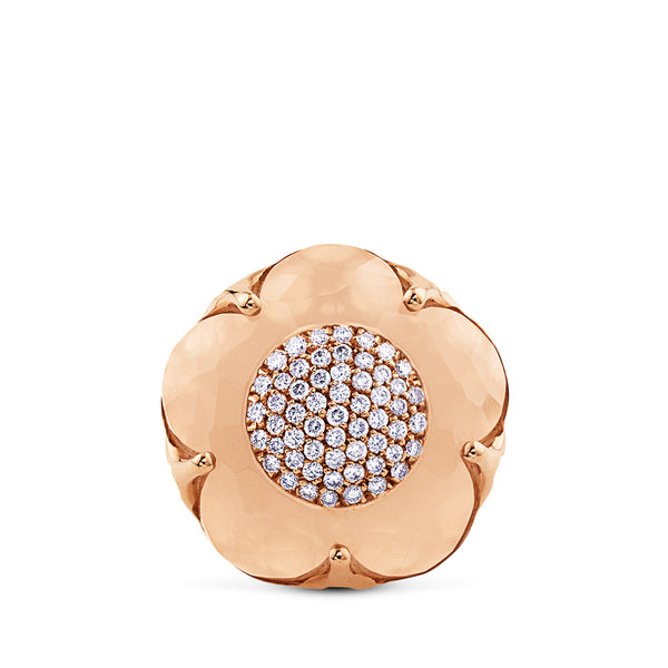 Sortija Bon ton de oro rosa con cuarzo lechoso y pavé de diamantes