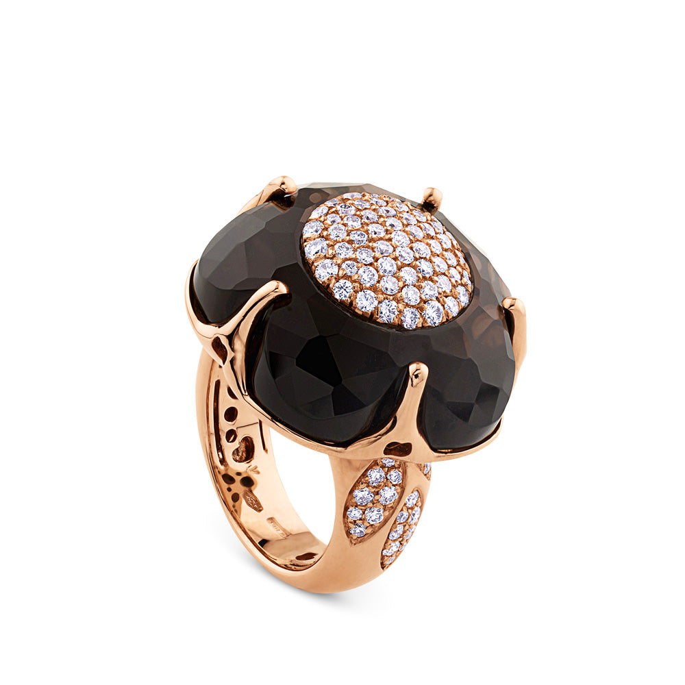 Sortija Bon ton de oro rosa con Onix y pavé de diamantes
