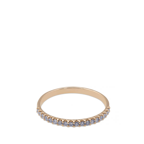 Media alianza de oro rosa con diamantes talla brillante en garra