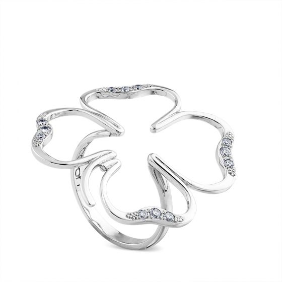 Sortija silueta "Clover" de oro blanco y diamantes