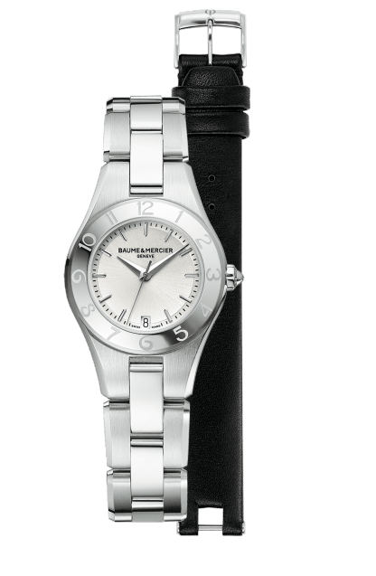 Baume et Mercier Linea, caja y brazalete de acero, esfera blanca, 27mm