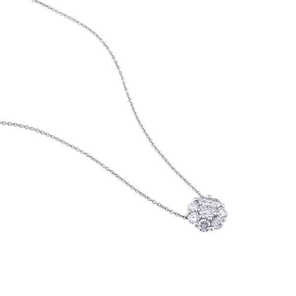 Colgante de oro blanco con flor de diamantes en garra