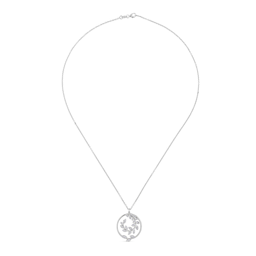 Colgante de oro blanco con rama circular con diamantes