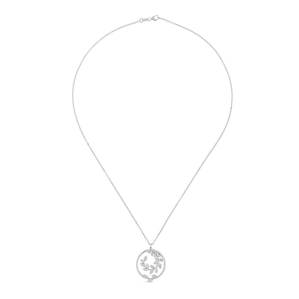 Colgante de oro blanco con rama circular con diamantes