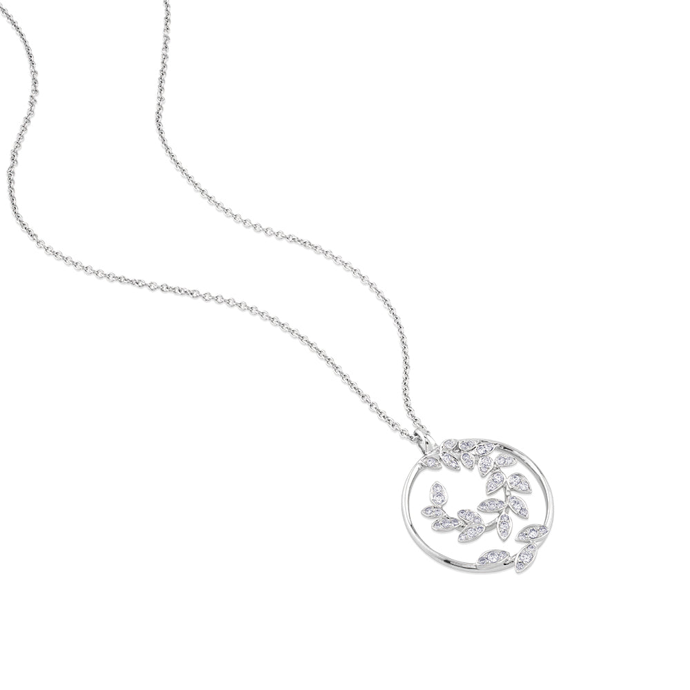 Colgante de oro blanco con rama circular con diamantes