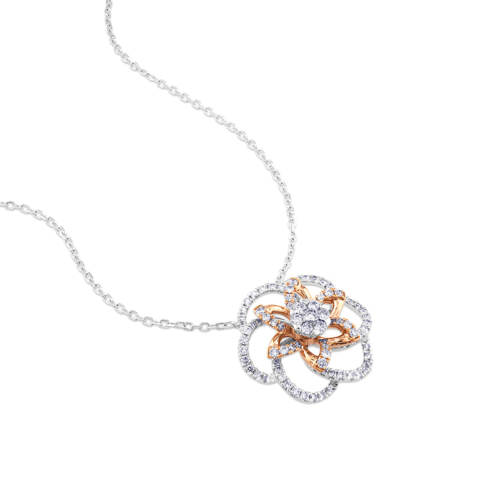 Colgante "Hypnose" de oro blanco y oro rosa con diamantes en forma de flor