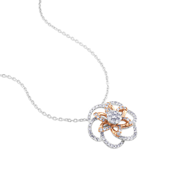 Colgante "Hypnose" de oro blanco y oro rosa con diamantes en forma de flor