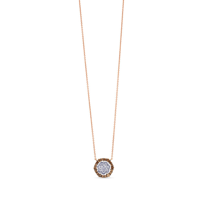 Colgante-oro-rosa-flor-diamantes-marrones - Ref J4669CLB