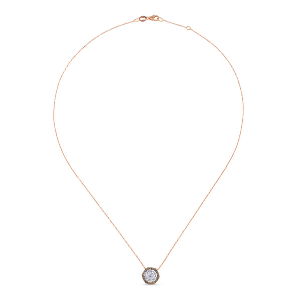 Colgante de oro rosa con flor de diamantes y orla de diamantes brown