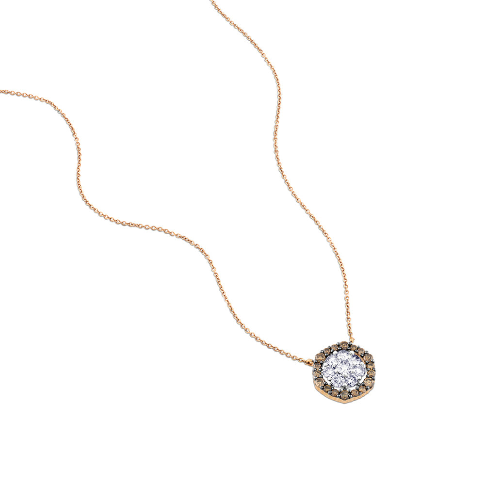 Colgante de oro rosa con flor de diamantes y orla de diamantes brown