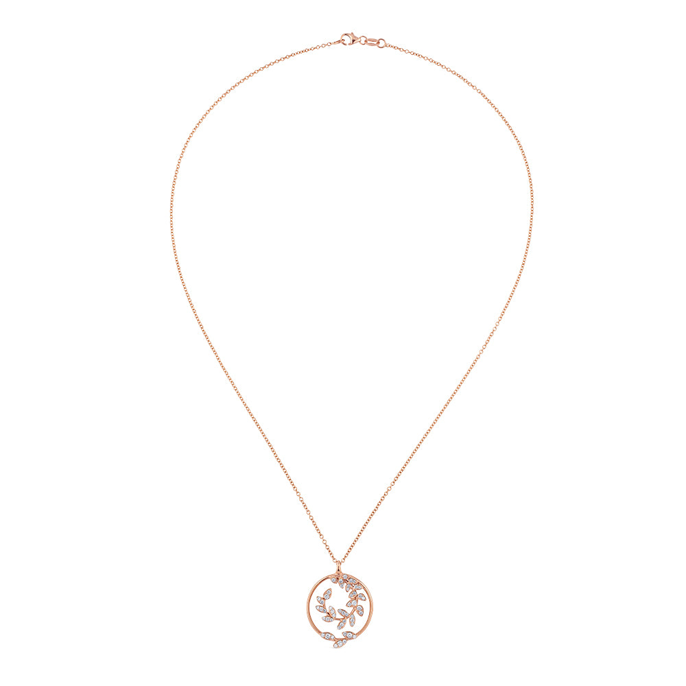 Colgante de oro rosa con rama circular con diamantes