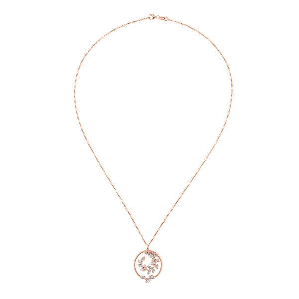 Colgante de oro rosa con rama circular con diamantes