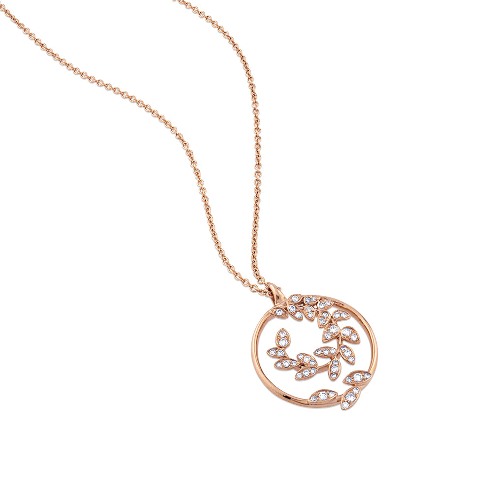 Colgante de oro rosa con rama circular con diamantes