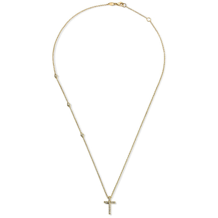 colgante-oro-amarillo-cruz-brillantes-diamantes-cadena-chaton - Ref j5163clb Chocrón Joyeros