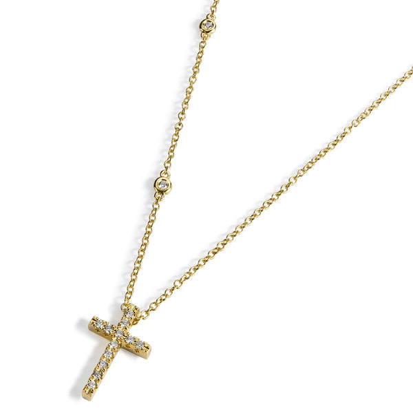 colgante-oro-amarillo-cruz-brillantes-diamantes-cadena-chaton - Ref j5163clb Chocrón Joyeros