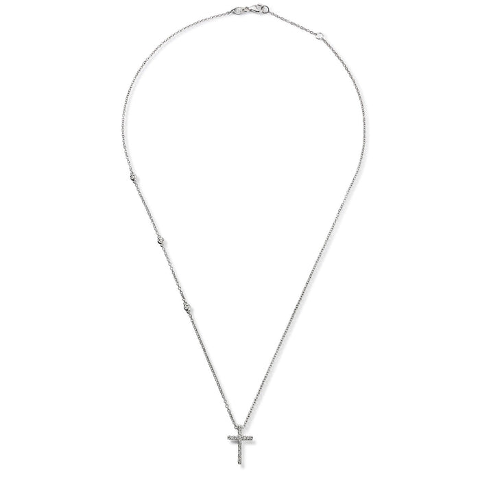 colgante-oro-blanco-cruz-brillantes-diamantes-cadena-chaton - Ref j5162clb Chocrón Joyeros