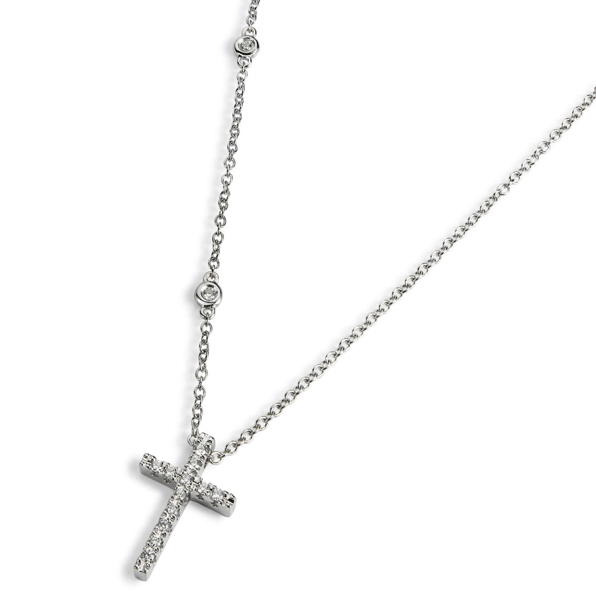 colgante-oro-blanco-cruz-brillantes-diamantes-cadena-chaton - Ref j5162clb Chocrón Joyeros