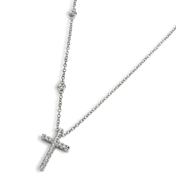 colgante-oro-blanco-cruz-brillantes-diamantes-cadena-chaton - Ref j5162clb Chocrón Joyeros