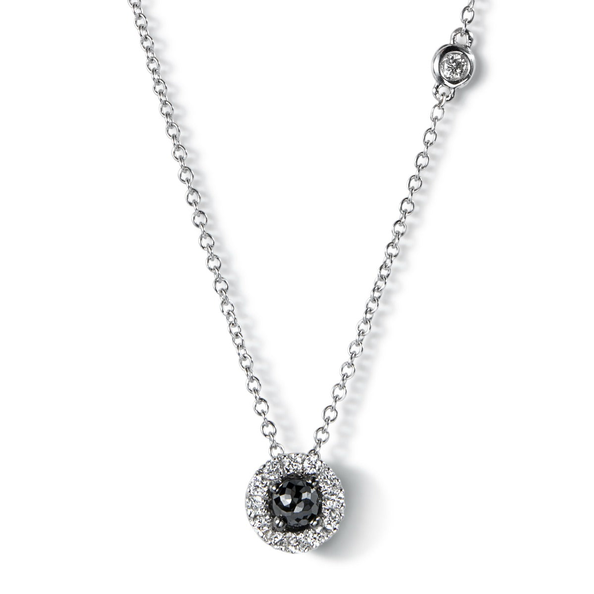 Colgante de oro blanco con diamante negro, orla de brillantes y chatón- Ref J5253CLB_Chocrón Joyeros