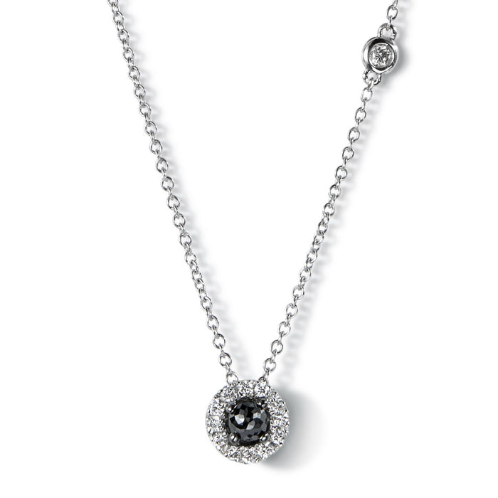 Colgante de oro blanco con diamante negro, orla de brillantes y chatón- Ref J5253CLB_Chocrón Joyeros