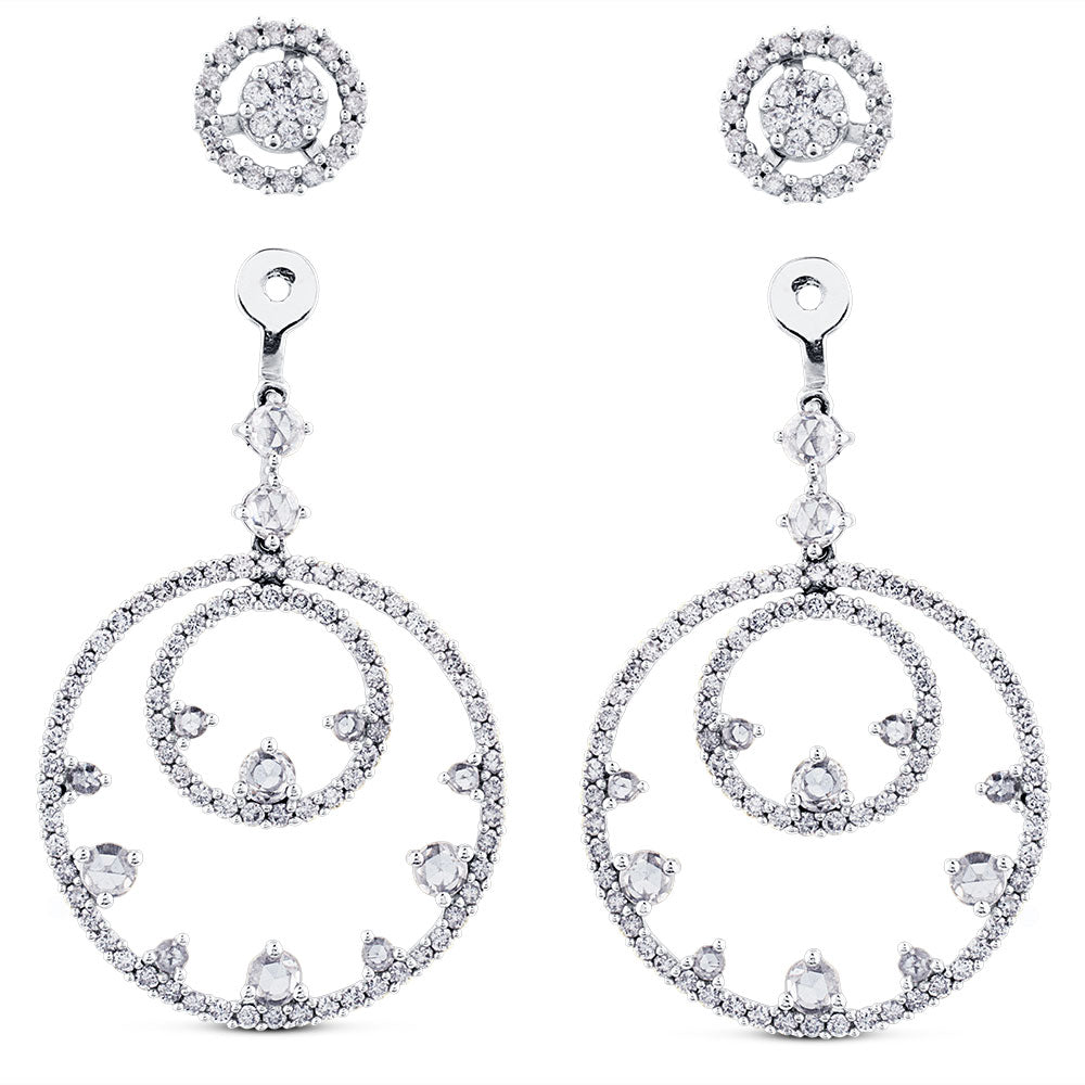 Pendientes desmontables de oro blanco con círculos concéntricos de pavé de diamantes