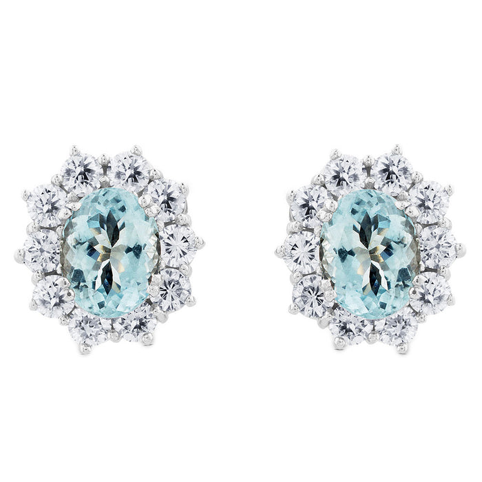 Pendientes de oro blanco con aguamarina y orla de 20 diamantes