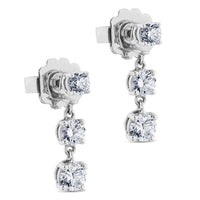Pendientes de oro blanco con 3 diamantes en garra articulados